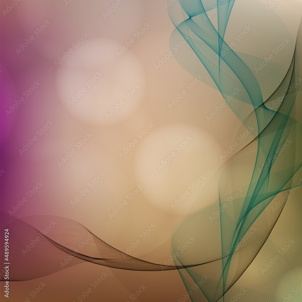 carte ou bandeau pour un fond représentant des ronds en effet bokeh des rubans de tissu ondulant de couleur vert et noir sur un fond en dégradé de rose à beige