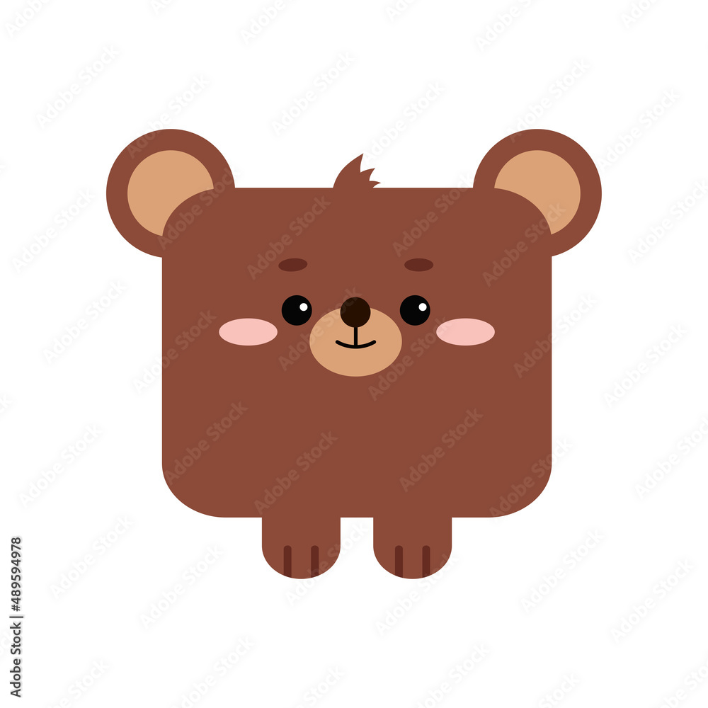 Square bear forest animal face with paws icon isolated. Cute cartoon square shape kawaii kids brown teddy bear avatar character. Vector flat grizzly clip art illustration mobile ui game application. Square bear forest animal face with paws icon isolated. Cute cartoon square shape kawaii kids brown teddy bear avatar character. Vector flat grizzly clip art illustration mobile ui game application.