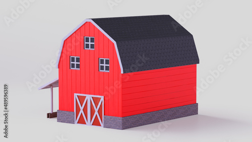 A red barn house, isolated, 3d render