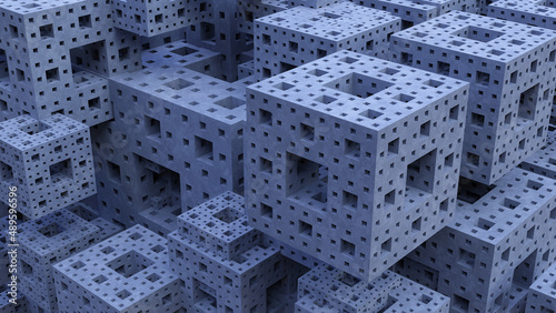 menger sponge square structure fractal blocks futuristic background 3D illustration photo