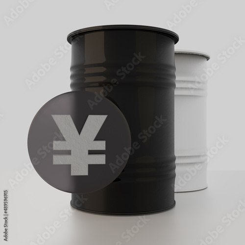 3d rendering, two metal oil barrels, infographics icon - Chinese enna