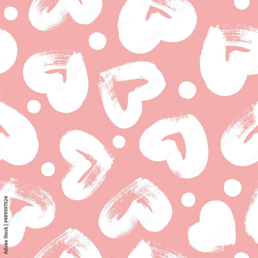 Seamless pattern with hearts. Dry brush. Hand drawn.