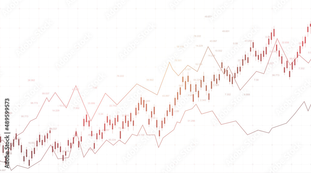 Abstract financial chart with uptrend line graph and world map on black and white color background. Business Candle stick graph chart of stock market investment trading, illustration.