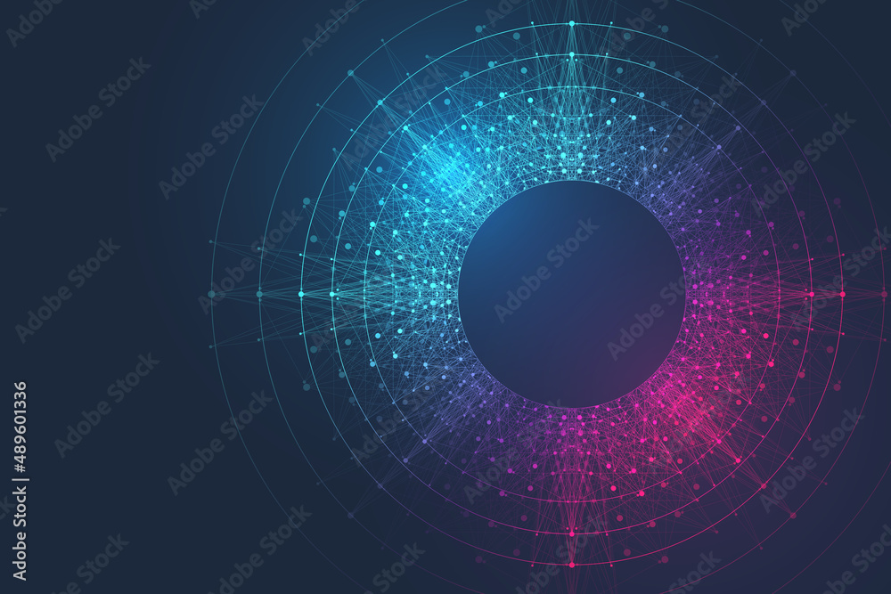 Quantum computer technology banner design template concept, gravitational wave. Deep learning artificial intelligence. Big data algorithms visualization for business, science, technology illustration. - obrazy, fototapety, plakaty 