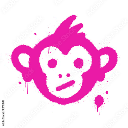Ape with bored face. Monkey NFT artwork. Crypto graphic asset. Urban street graffiti, y2k style. Vector illustration. Pink icon is isolated on white background. Unique limited edition art.