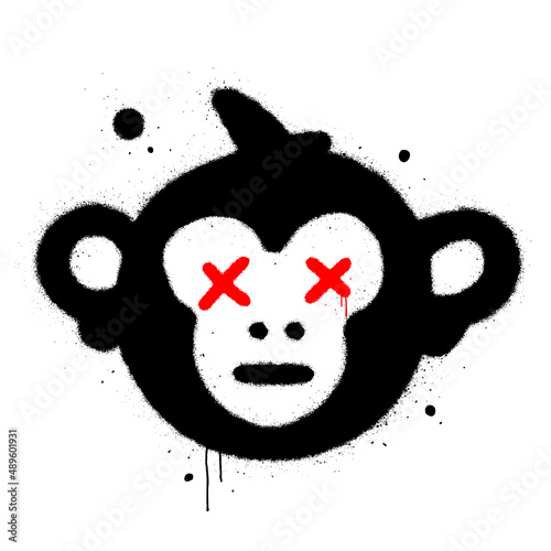 Ape with bored face. Monkey NFT artwork. Crypto graphic asset. Urban street graffity style. Vector illustration. Black icon is isolated on white background. Unique limited edition art.