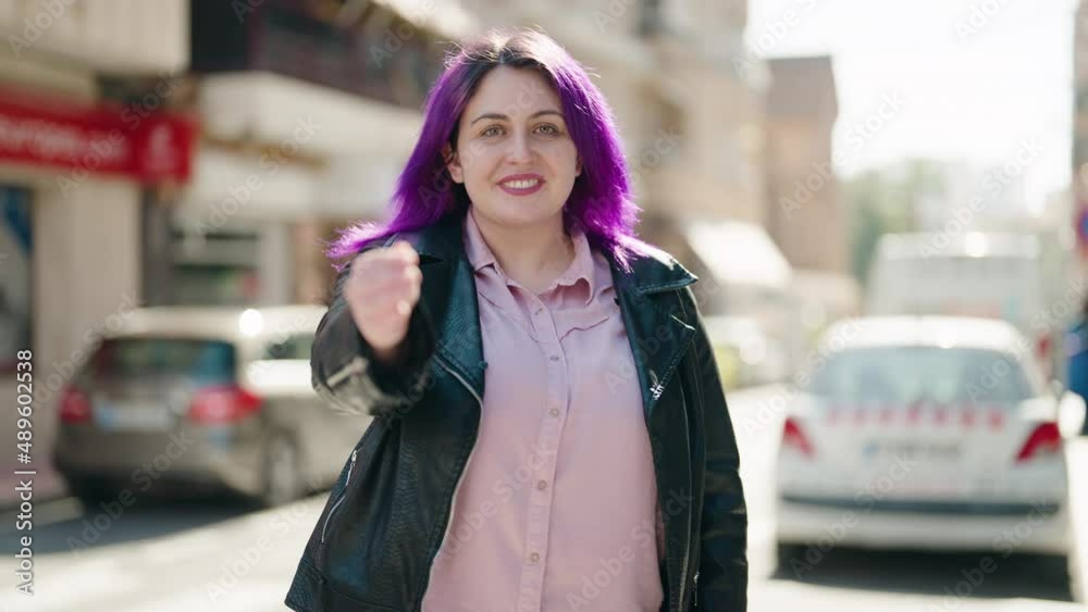 Young plus size woman smiling confident shake hand at street Young plus size woman smiling confident shake hand at street