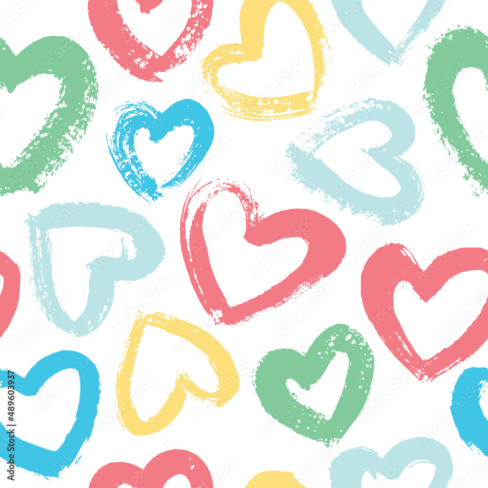 Seamless background with hearts in beautiful colors. Dry brush. Monochrome. Seamless background with hearts in beautiful colors. Dry brush. Monochrome.
