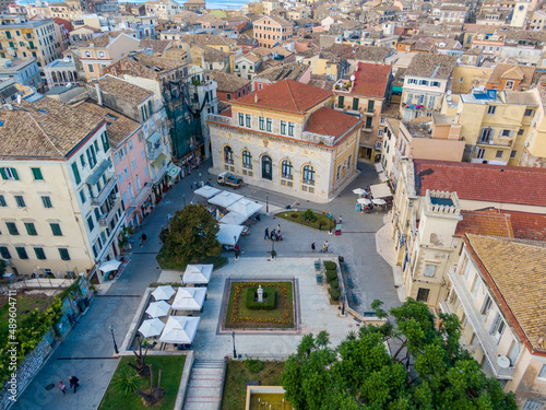 Aerial droen ciew of beautiful square in corfu town greece photo