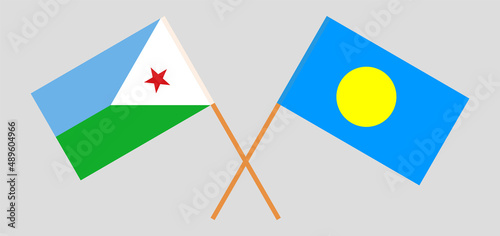 Crossed flags of Djibouti and Palau. Official colors. Correct proportion