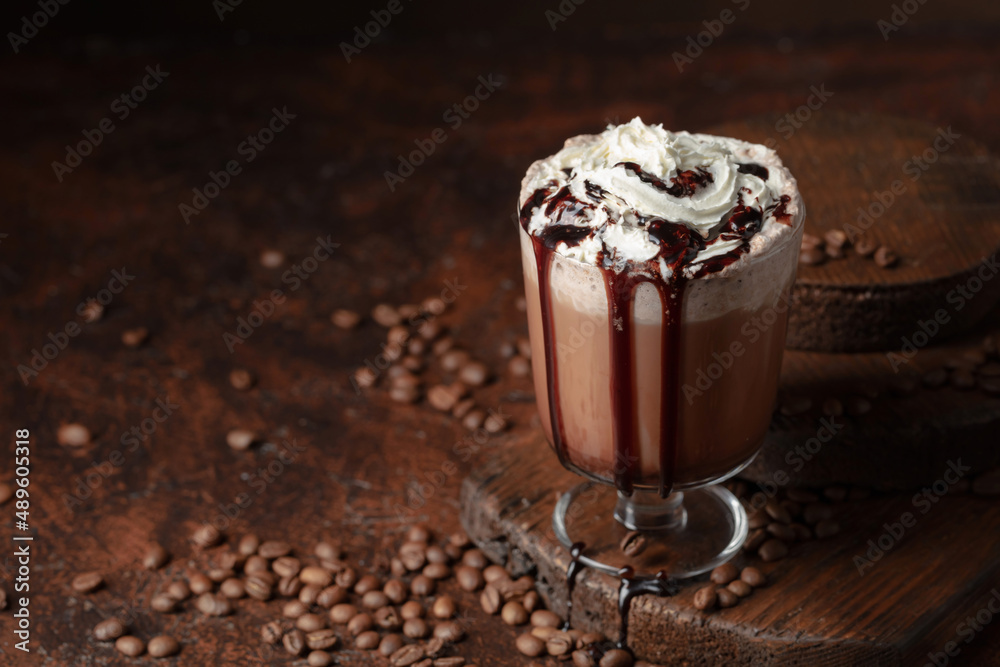 Coffee and chocolate cocktail with whipped cream. Coffee and chocolate cocktail with whipped cream.