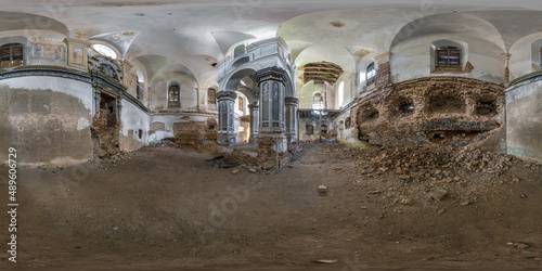 full seamless spherical hdri 360 panorama view inside of interior of ruined abandoned choral Jewish synagogue in equirectangular projection. VR AR content