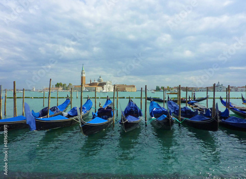 Venice (grand canal), row of Gondola boats, Italy © Winona