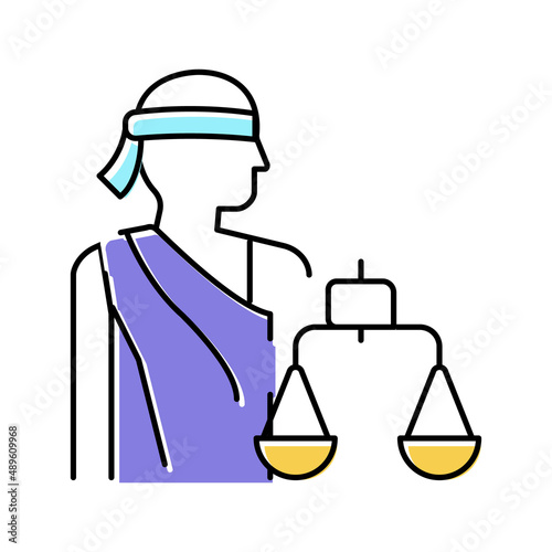 justitia law color icon vector illustration