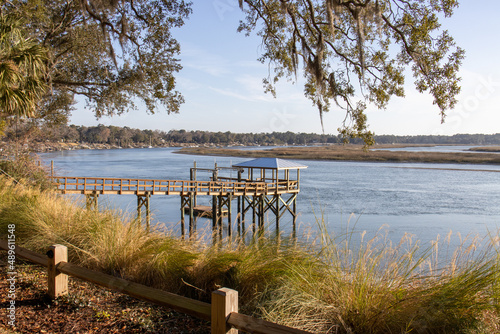 Fotografie wooden pier overlook May river Bluffton South Carolina