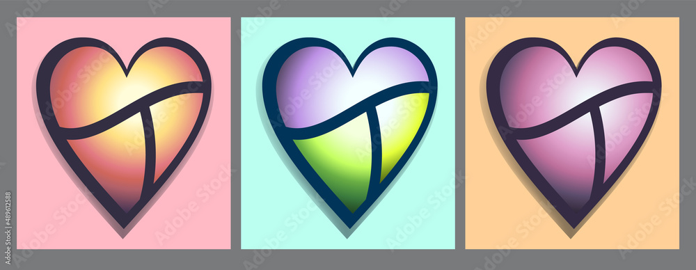 Obraz premium Logo, icon, label gradient. Heart, love, romance. Gradient. Three hearts