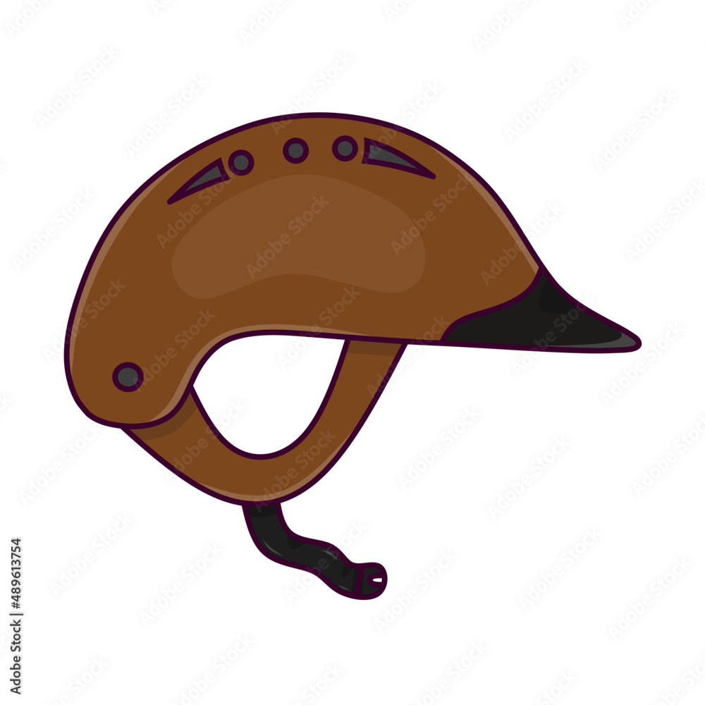 Riding Helmet with flat design style in brown, black and purple colors.