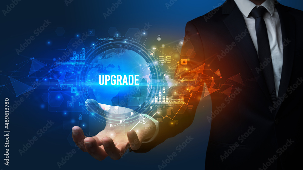 Obraz premium Elegant hand holding technology-related inscription