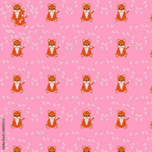  pattern tiger with a happy birthday balloon on a pink background