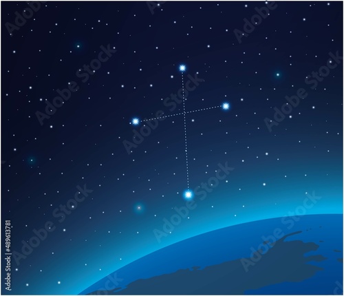 Constellation Crux with planet in deep space