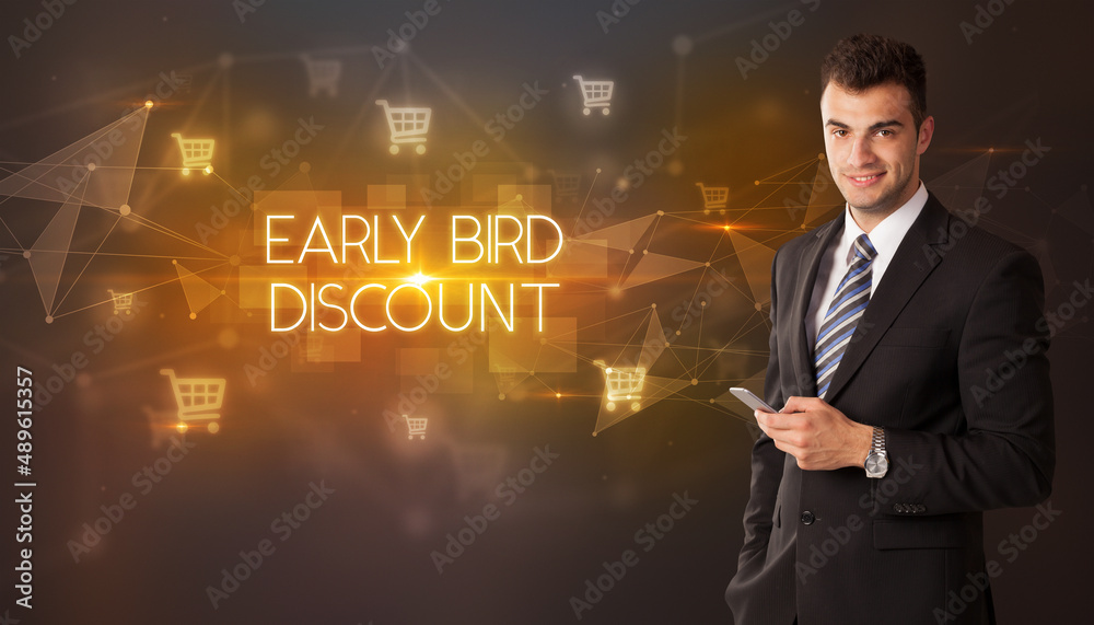 Businessman thinking about shopping concept Businessman thinking about shopping concept