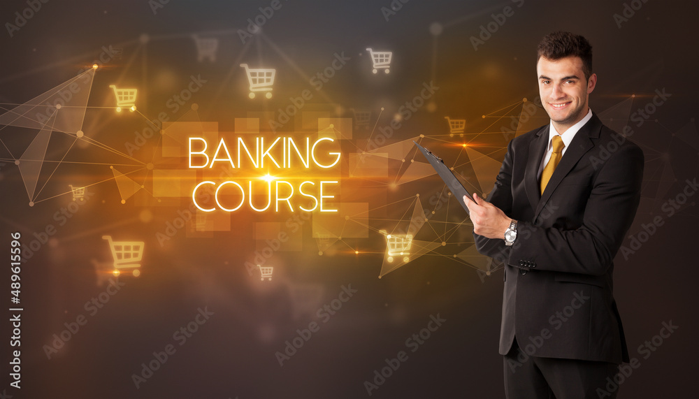 Businessman thinking about shopping concept Businessman thinking about shopping concept