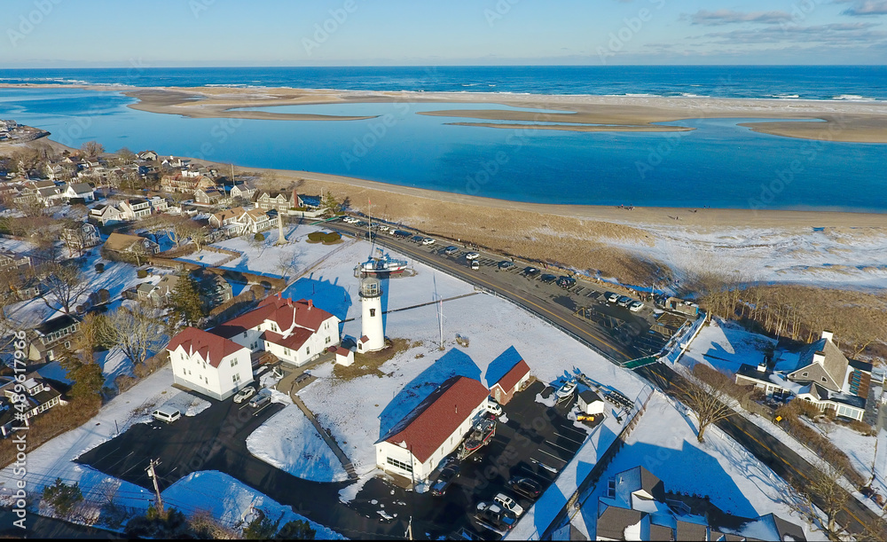 Chatham, Cape Cod Lighthouse Aerial in Winter