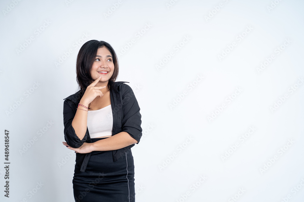 asian woman with long hair smiling while standing asian woman with long hair smiling while standing
