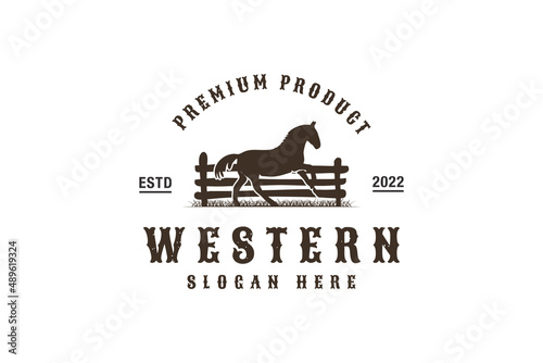 vintage rustic horse ranch concept, farm logo design template