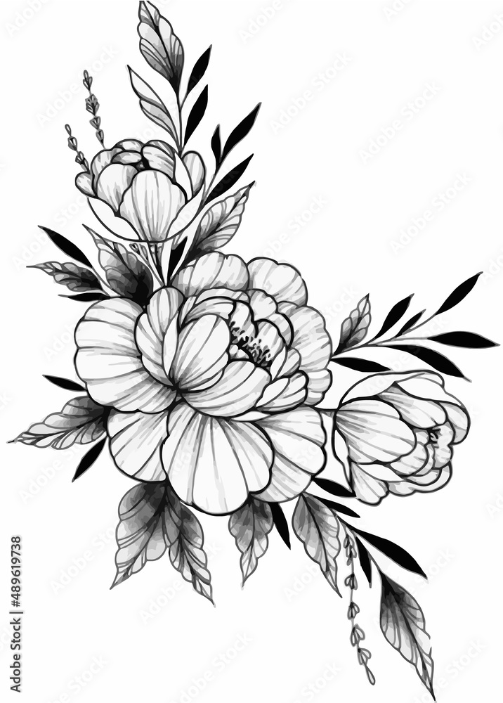 Pencil sketch of a flower leaf. flat doodle style. isolated on a white  background. Vector pencil sketch of a flower leaf. | CanStock