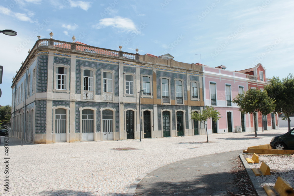 Facade of an old building in the historic center of the city of Setubal, Portugal