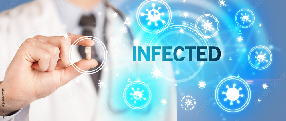 Doctor giving pill, virus concept Doctor giving pill, virus concept