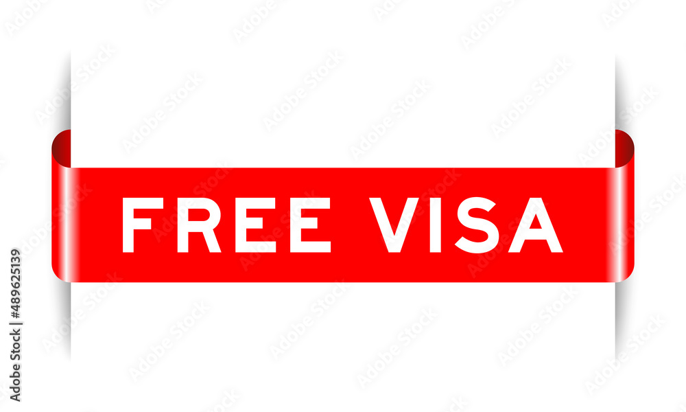 Red color inserted label banner with word free visa on white background ...
