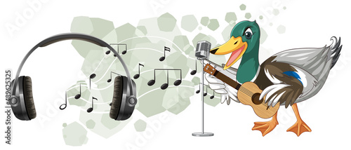 The duck play guitar, ukulele with music note