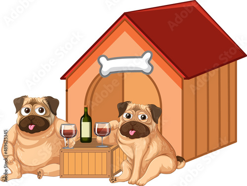 A puppy outside the doghouse