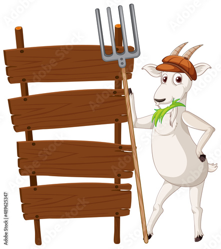 Isolated wooden signpost banner with goat