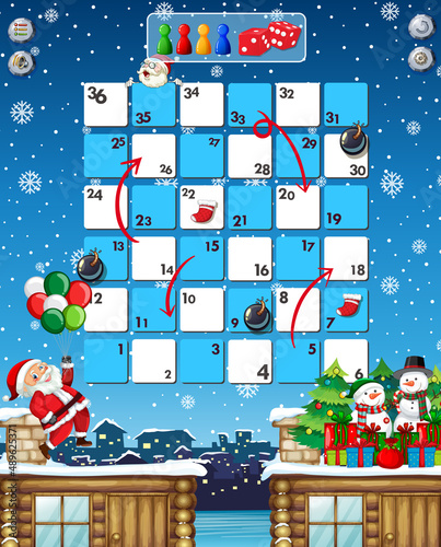 Snake and ladders game template in Christmas theme