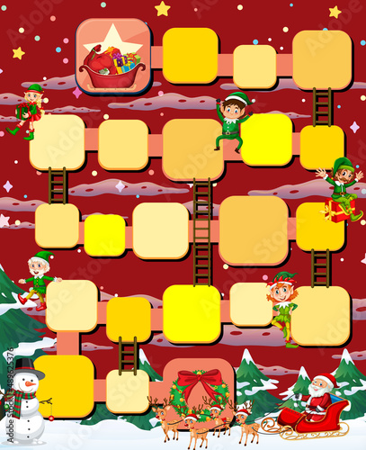 Snake and ladders game template with Christmas theme