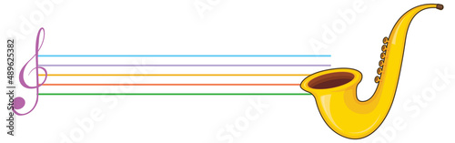 A saxophone with musical notes on white background