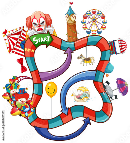 Snake and ladders game template in circus theme