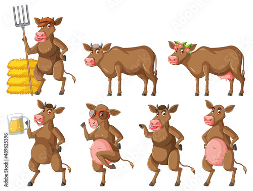Set of different milk cows in cartoon style