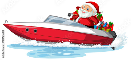 Christmas Santa on speed boat with his gifts