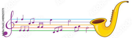 A saxophone with musical notes on white background