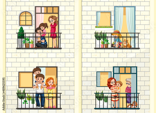 Building facade with people at the windows