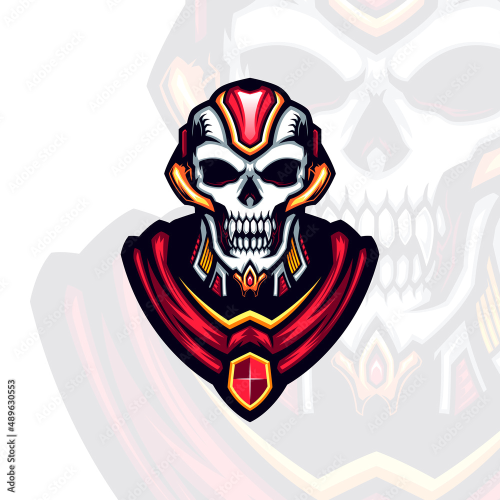 Fototapeta premium semi futuristic mecha skull head vector portrait
