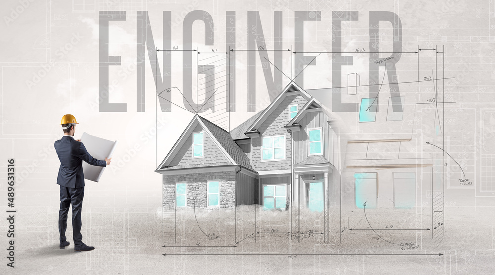 Young engineer holding blueprint concept Young engineer holding blueprint concept