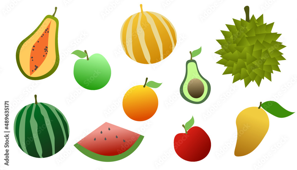 Mix fruits set.Vector.