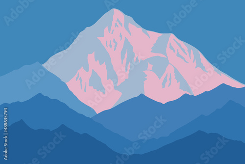 Vector drawing of K2 - Chogori. Traveling in the mountains, climbing.