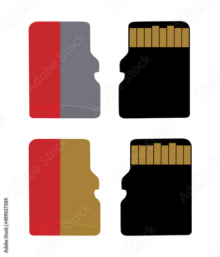 MicroSD cards vector illustration. Two memory cards gray and gold. photo