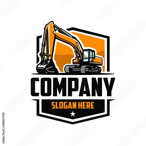 Excavating company ready made emblem logo template. Best for excavating company related industry
